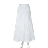 Poshoot A Line Ruched Long Skirt High Waist 2024 Streetwear Solid Summer Daily Wholesale Elegant Outfit Casual Clothes