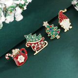 Poshoot 4 Pcs Drip Oil Santa Claus Christmas Tree Sled Car Brooches for Women Men New Year Christmas Office Party Jewelry Accessories