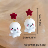 Poshoot Cute Resin Ghost Drop Earrings for Women Red Bowknot Star Ghost Earring Christmas Halloween Festival Party Jewelry Accessories