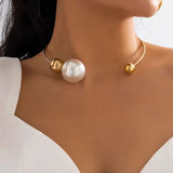 Elegant Goth Big White Imitation Pearl Choker Necklace for Women Ball Pendant Clavicle Chain Wedding Jewelry Collares 2022 New