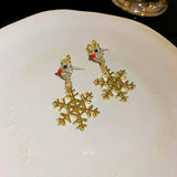 Poshoot Delicate Rhinestone Elk Earrings for Women Girls Korean Sweet Snowflake Deer Drop Earring Female New Year Jewelry Christmas Gift