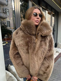 Poshoot Ins Oversized Fluffy Faux Fur Coat Women Luxury Stand Collar Thicken Warm Solid Soft Jackets 2024 Winter Female Street Outwear