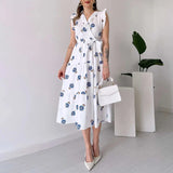 Poshoot Christmas Thanksgiving Gifts  Elegant Pattern Print V Neck Midi Dress