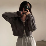 Poshoot Zipper Up Korean Knitted Cardigan Women Autumn Winter Cropped Turtleneck Sweater Woman Chic Long Sleeve Twist Cardigans Female