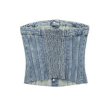 Poshoot Tiago Strapless Denim Crop Top