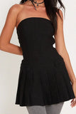 Poshoot Christmas Thanksgiving Gifts  Strapless Pleated Backless Slim A-Line Mini Dress