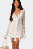 Poshoot Christmas Thanksgiving Gifts  See-Through Lace Long Sleeve Bodycon Mini Dress