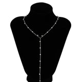 Poshoot-Poshoot Goth Simple Clear Rhinestone Chest Chain Necklace Women Fashion Statement Long Tassel Choker Crystal Neck Accessories