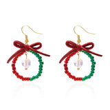 Poshoot Handmade Crystal Beads Bowknot  Drop Earrings for Women Colorful Rice Beaded Christmas Earring Girls New Year Daily Jewelry Gift