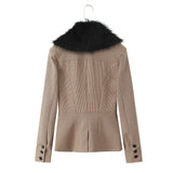 Poshoot Fur Collar Coat And Mini Skirt Set