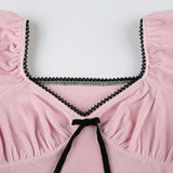 Poshoot-Sweet Pink Velour Bow Crop Top