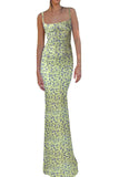 Poshoot Christmas Thanksgiving Gifts  Printed Backless Spaghetti Strap Bodycon Maxi Dress