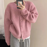 Poshoot Autumn Winter Women's Knitted Cardigan Round Neck Single Breasted Sweater Women Solid Warm Long Sleeve Cardigans Female