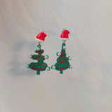 Poshoot Christmas Bowknot Flocking Wreath Earrings for Women Luxury Red Bow Snowflake Christmas Tree Drop Earring New Year Jewelry Gift