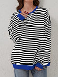 Poshoot Women's Y2k Striped Oversized Sweatshirt Long Sleeve Crewneck Hoodies Shirts 2024 Casual Colorblock Pullover Top