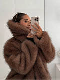 Poshoot Luxury Oversized Warm Faux Fur Short Coat Women Fashion Big Lapel Full Sleeve Flurry Jacket 2024 New Chic Female High Streetwear