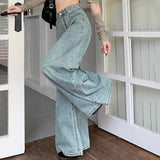 Poshoot Rimcoy Atumn Light Blue Wide Leg Jeans Women Streetwear Harajuku Baggy Denim Pants Woman 2024 Chic High Waist Trousers Female