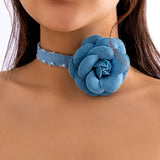 Exaggerated Romantic Blue Big Rose Flower Clavicle Chain Necklace Women Elegant Korean Fashion Short Choker Y2K Wed Accessories