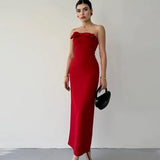 Poshoot Elegant Bow Backless Long Dress Women's Sexy Strapless Slit Evening Gown High Waist Slim Sleeveless Luxury Long Dress