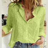 Poshoot Vinatge Cotton Linen Loose Shirt Women Turn Down Collar Casual Blouse Woman Elegant Long Sleeve Button Up Ladies Office Blouses