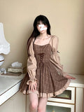 Poshoot Summer Kawaii Party Lolita Dress Women Causal Long Sleeve Y2k Mini Dress Female Plaid Slim One Piece Dress Korean Chic