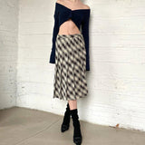 Poshoot Fashion Plaid High Waist Pleated Midi Skirt Preppy Style  Casual Streetwear Daily Korean Summer Chic A-Line Women Cltohes