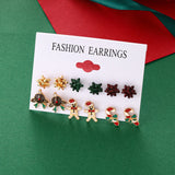 Poshoot 6 Pairs/Lot Christmas Earrings for Women Trendy Xmas Tree Santa Claus Elk Bow Ribbon Earring Set Party Holiday New Year Jewelry