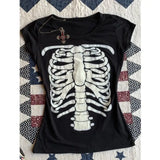 Poshoot Skulls Punk T shirt Women Slim Gothic Street Vintage Black Short Tops Dark Crop Top Femme T Shirts Sexy Y2k Clothing 2000s Tees