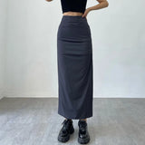 Poshoot Y2K Split Long Skirt Women 2024 Summer Skiny High Waisted Cargo Skirt Woman Black Gray Streetwear Midi Skirts Female