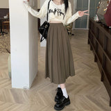 Poshoot Korean Fashion Suit Pleated Skirt Women 2024 Back Elastic High Waist Long Skirts Woman Preppy Style A Line School Skirt Female