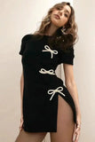 Poshoot Christmas Thanksgiving Gifts Side Slit Bow Mini Dress