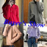 Poshoot Turn Down Knit Cardigan Women Autumn Winter Button Up Solid Color Sweater Coats Woman Long Sleeve Soft Cardigans Ladies