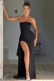 Poshoot Christmas Thanksgiving Gifts  Black Strapless High Split Maxi Dress