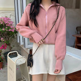 Poshoot Korean Fashion Zipper Up Cardigan Women Autumn Winter Knitted Turtleneck Sweater Woman 2024 Solid Color Cropped Cardigans Female