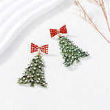 Poshoot Delicate Colorful Crystal Christmas Tree Drop Earrings for Women Shiny Rhinestone Bowknot Earrings Girls Holiday Jewelry Gifts