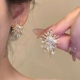 Poshoot Temperament Beautiful Firework Stud Earrings for Women Korean Imitation Pearl Rhinestone Snowflake Earring Girls Party Jewelry