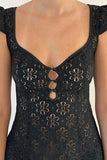 Poshoot Christmas Thanksgiving Gifts  See-Through Lace Short Sleeve V-Neck A-Line Mini Dress