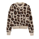 Poshoot Leopard Print Knitted Cardigan Women's O Neck Single Breasted Printed Sweater Warm Streetwear Office Lady Knitted Jacket