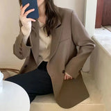 Poshoot Korean Fashion Black Blazer for Women Classic Turn Down Collar Loose Suit Jacket Female 2023 Long Sleeve Pockets Outerwear Woman