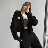 Poshoot Streetwear Y2K Sexy Cropped Hoodies Women Autumn Hooded Short Sweatshirt Woman Korean Long Sleeve Zipper Up Jacket Mujer