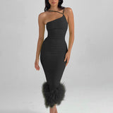 Poshoot Giana One Shoulder Feather Dress