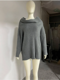 Poshoot Elegant Solid Off Shoulder Knitted Pullover Women Chic Fold Neck Long Sleeve Thick Loose Sweater 2024 Lady New Cashmere Knitwear