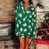 Poshoot Women Christmas Satin Pajamas Lounge Set Plaid/Santa Print Long Sleeve Shirts Tops and Shorts 2 Piece Loungewear Outfits 2025