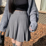 Poshoot Autumn Winter Knitted Pleated Skirt Women 2024 Korean High Waist Mini Skirts Woman Preppy Style A Line Short Skirts Mujer