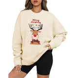 Poshoot Women Christmas Sweatshirt Loose Reindeer Letter Print Crew Neck Long Sleeve Casual Pullover Tops Fall Winter Hoodies Streetwear