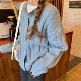 Poshoot Korean Fashion Round Neck Cardigan Women Long Sleeve Twist Knit Sweater Coat Woman Solid Color Chic Cardiagns Female