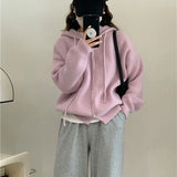 Poshoot Solid Single Breasted Hooded Cardigan Women Korean Fashion Long Sleeve Sweater Jacket Woman Chic Loose Knitted Jumper