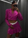 Poshoot 2023 Casual Blazer And Skirt Sets For Women Two Piece Set Outfits Gray Ladies Cropped Coat Blazer Femme 2-Piece Sets New