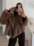 Poshoot Luxury Oversized Warm Faux Fur Short Coat Women Fashion Big Lapel Full Sleeve Flurry Jacket 2024 New Chic Female High Streetwear