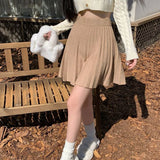 Poshoot Autumn Winter Knitted Pleated Skirt Women 2024 Korean High Waist Mini Skirts Woman Preppy Style A Line Short Skirts Mujer